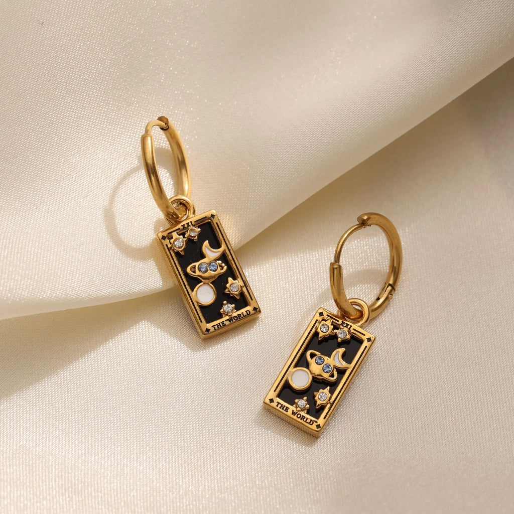 New Tarot Cards Chunky Hoop Earrings for Women Stainless Steel Original Tarot Queen Lover Magician Moon Drop Earrings Jewelry