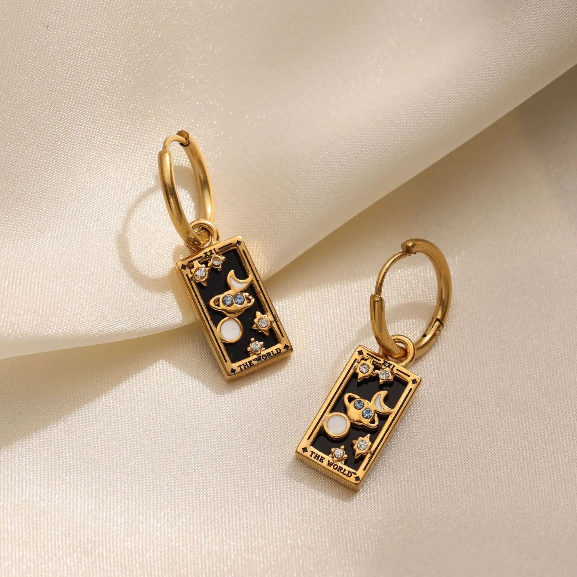 New Tarot Cards Chunky Hoop Earrings for Women Stainless Steel Original Tarot Queen Lover Magician Moon Drop Earrings Jewelry