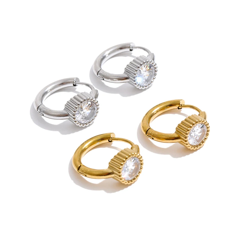 Cubic Zirconia Geometric Earrings — Gold-Plated Stainless Steel with Cubic Zirconia · PS1384
