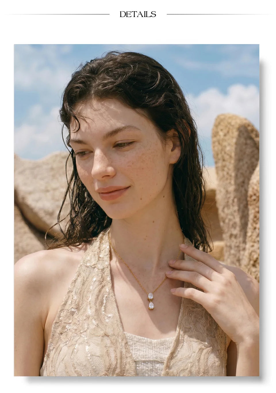 Cubic zirconia geometric necklace in gold-plated stainless steel with cubic zirconia.