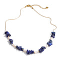 Pearl natural stone multi-color necklace in gold-plated stainless steel with pearl and natural stone.