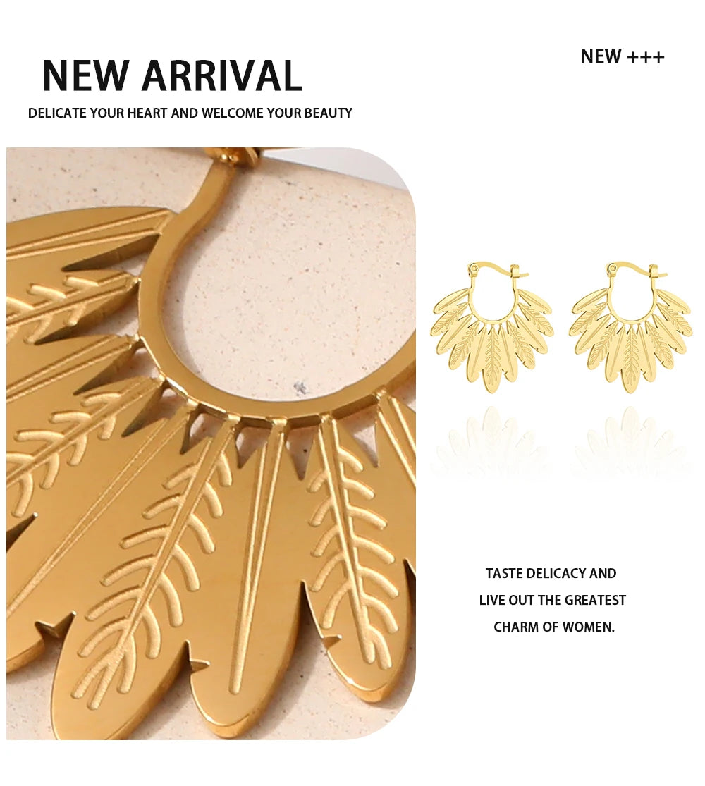 Hoop Earrings Leaf — 316L Stainless Steel · PS388