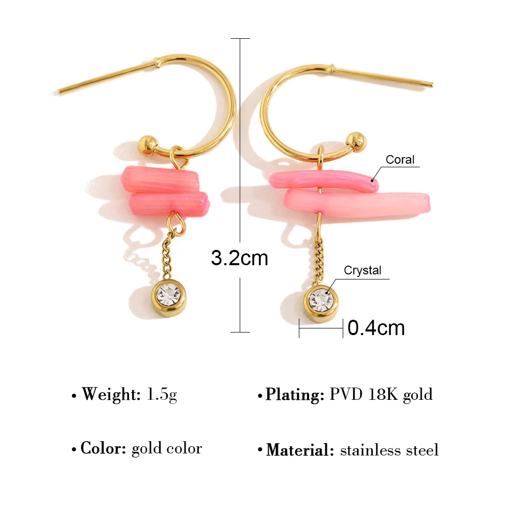 Pink Coral Dangle Earrings — 316L Stainless Steel · PS405