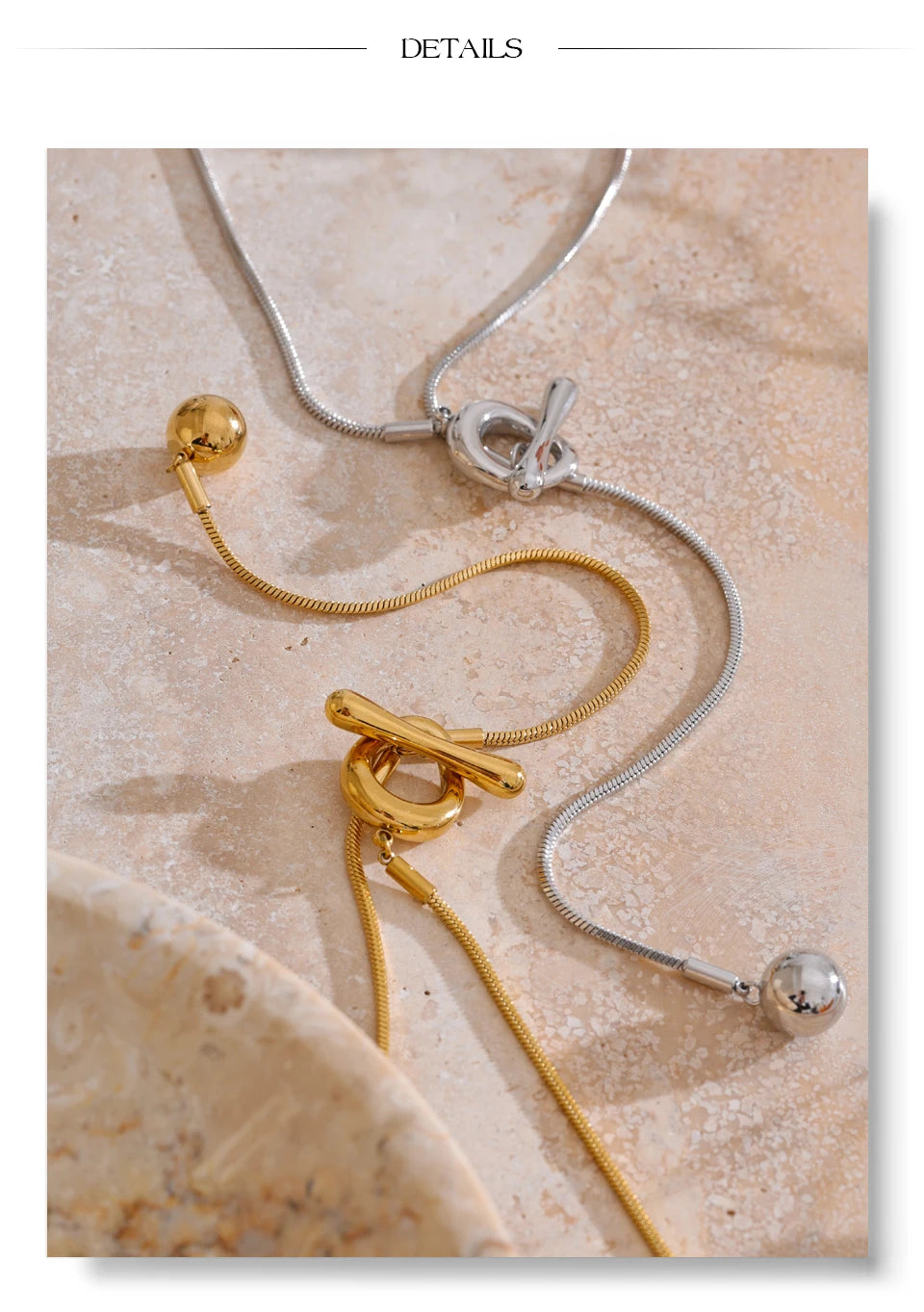 Geometric chain necklace in gold-plated stainless steel.