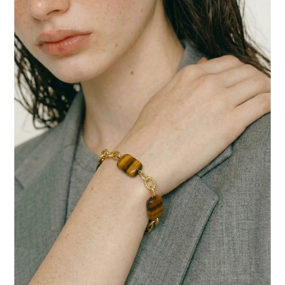 Natural Stone Geometric Chain Bracelet — Gold-Plated Stainless Steel with Natural Stone · PS984