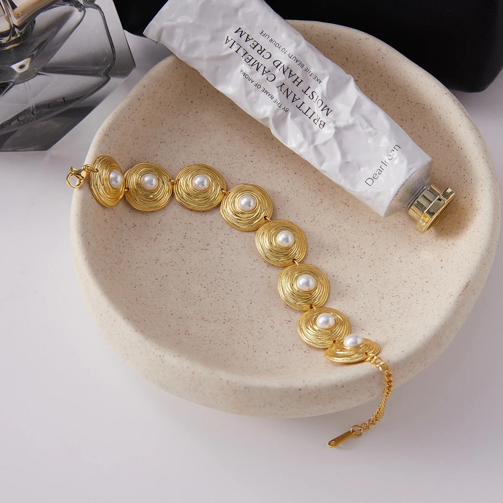 Swirl Pearl Cuff Bracelet — Stainless Steel · PS028
