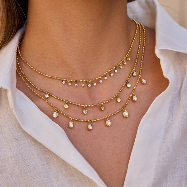 Layered Pearl Charm Necklace — Stainless Steel · PS156