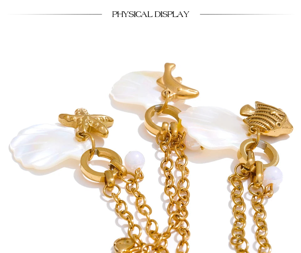 Shell Star Geometric Bracelet — Gold-Plated Stainless Steel with Shell · PS2251
