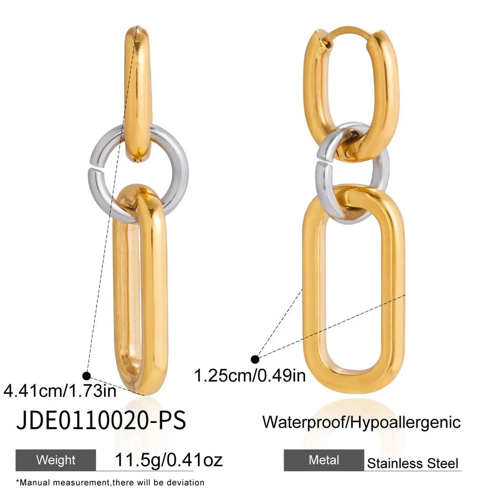 Paperclip Chain Drop Earrings — Stainless Steel · PS116