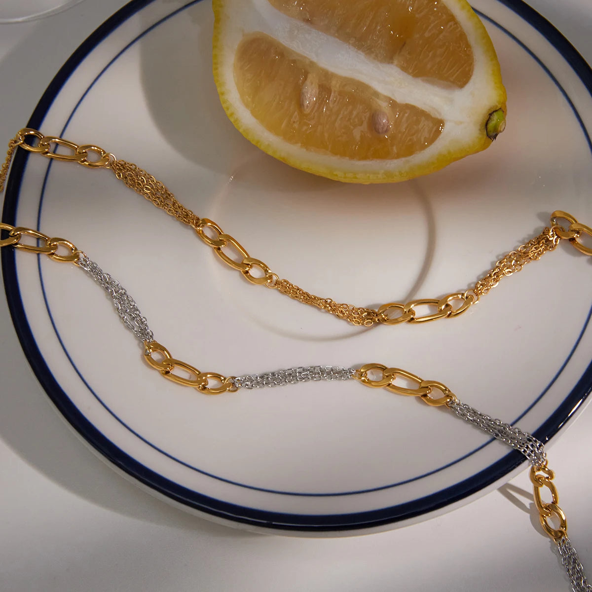 Two-Tone Figaro Chain Necklace — Stainless Steel · PS357
