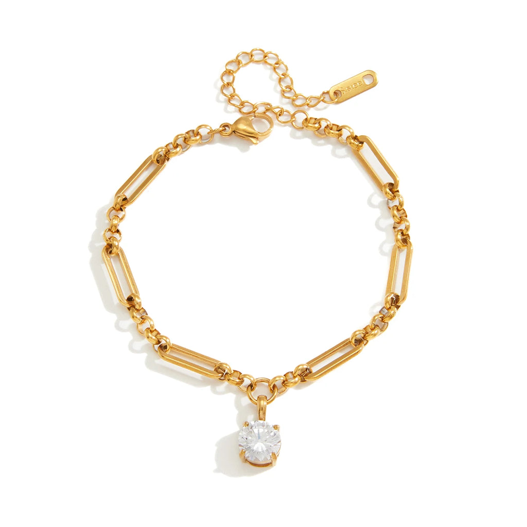CZ Drop Chain Bracelet Stack — Stainless Steel · PS008