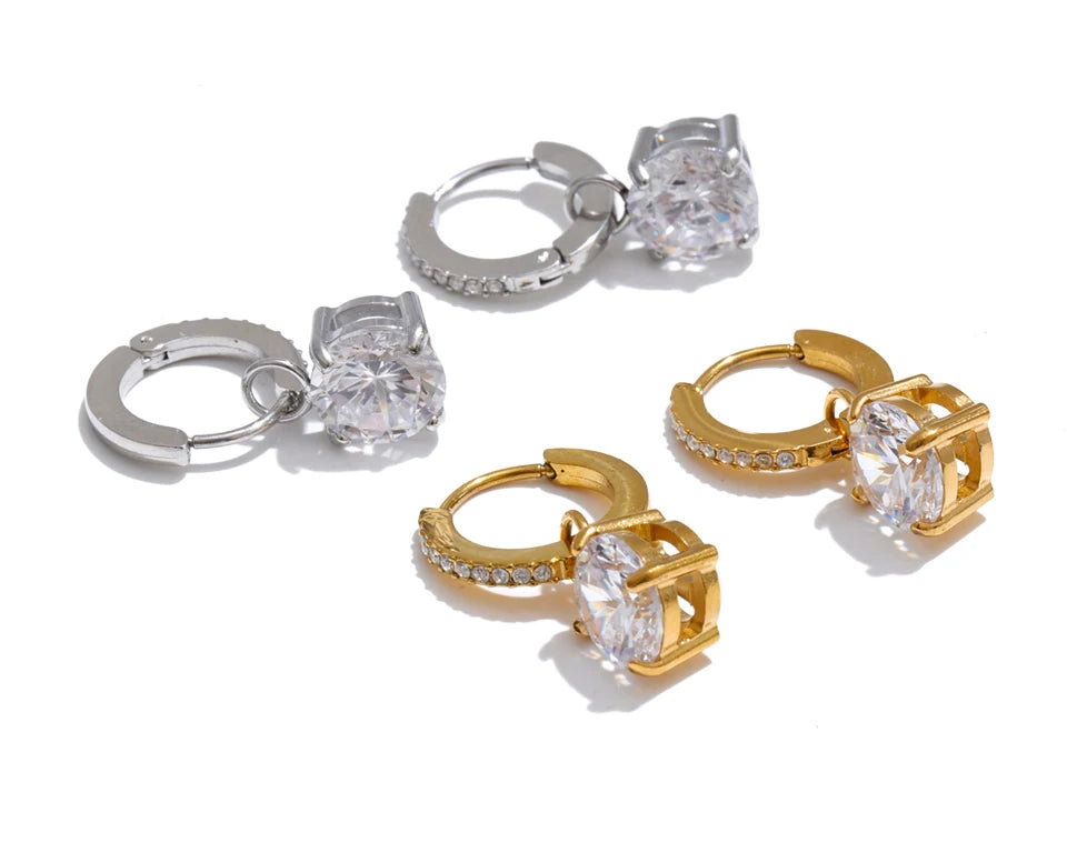 Cubic Zirconia Geometric Earrings — Gold-Plated Stainless Steel with Cubic Zirconia · PS1426