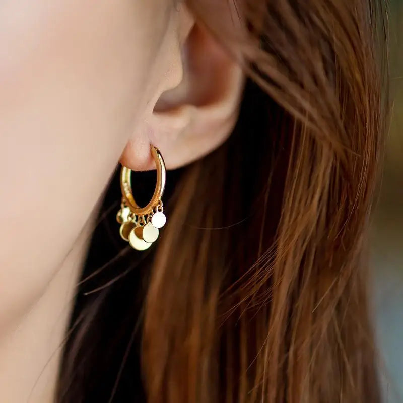 Leaf Charm Hoop Earrings — Stainless Steel · PS098