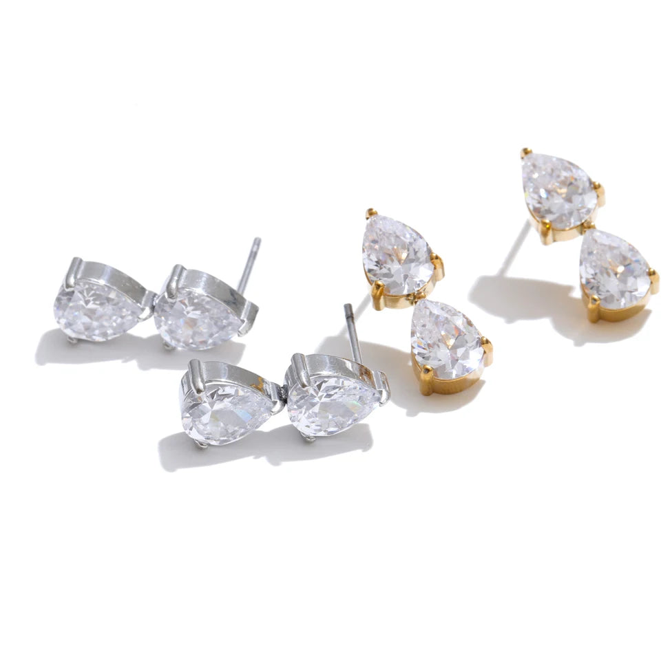 Cubic Zirconia Earrings — Gold-Plated Stainless Steel with Cubic Zirconia · PS1548