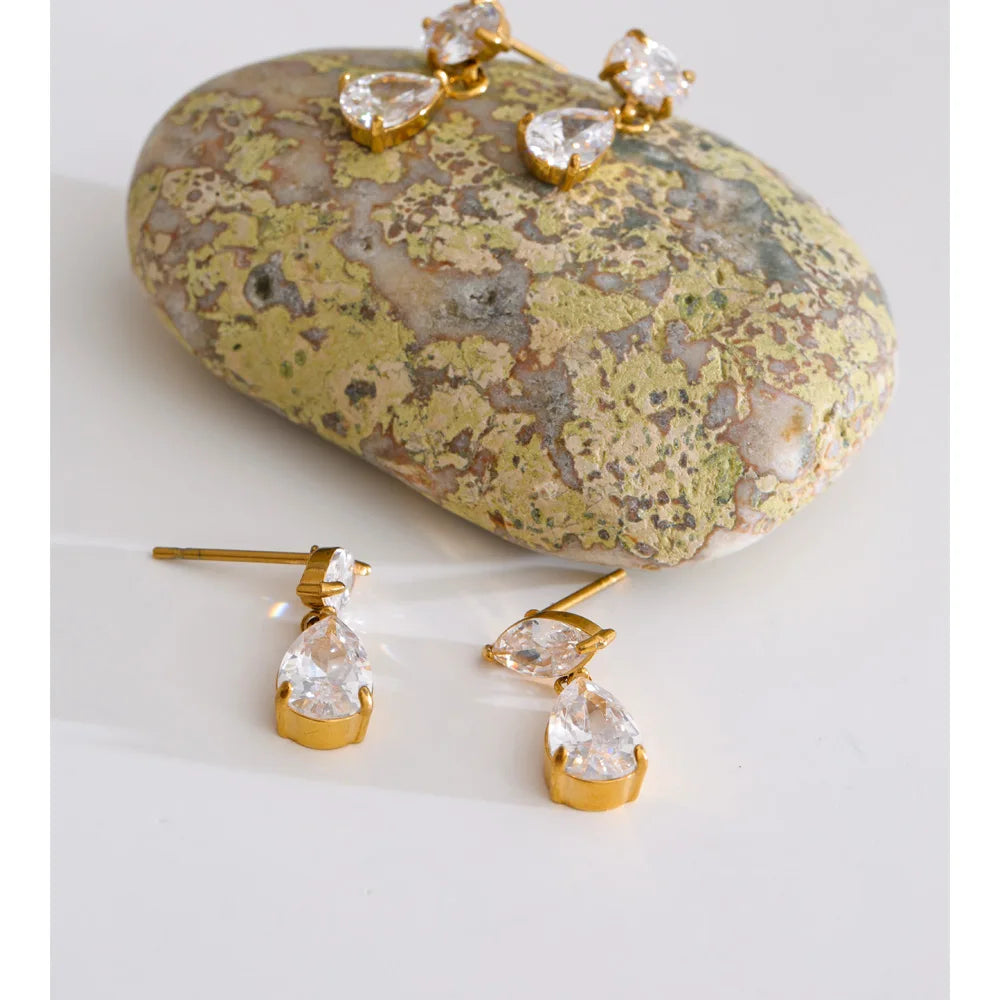 Cubic Zirconia Geometric Earrings — Gold-Plated Stainless Steel with Cubic Zirconia · PS1111