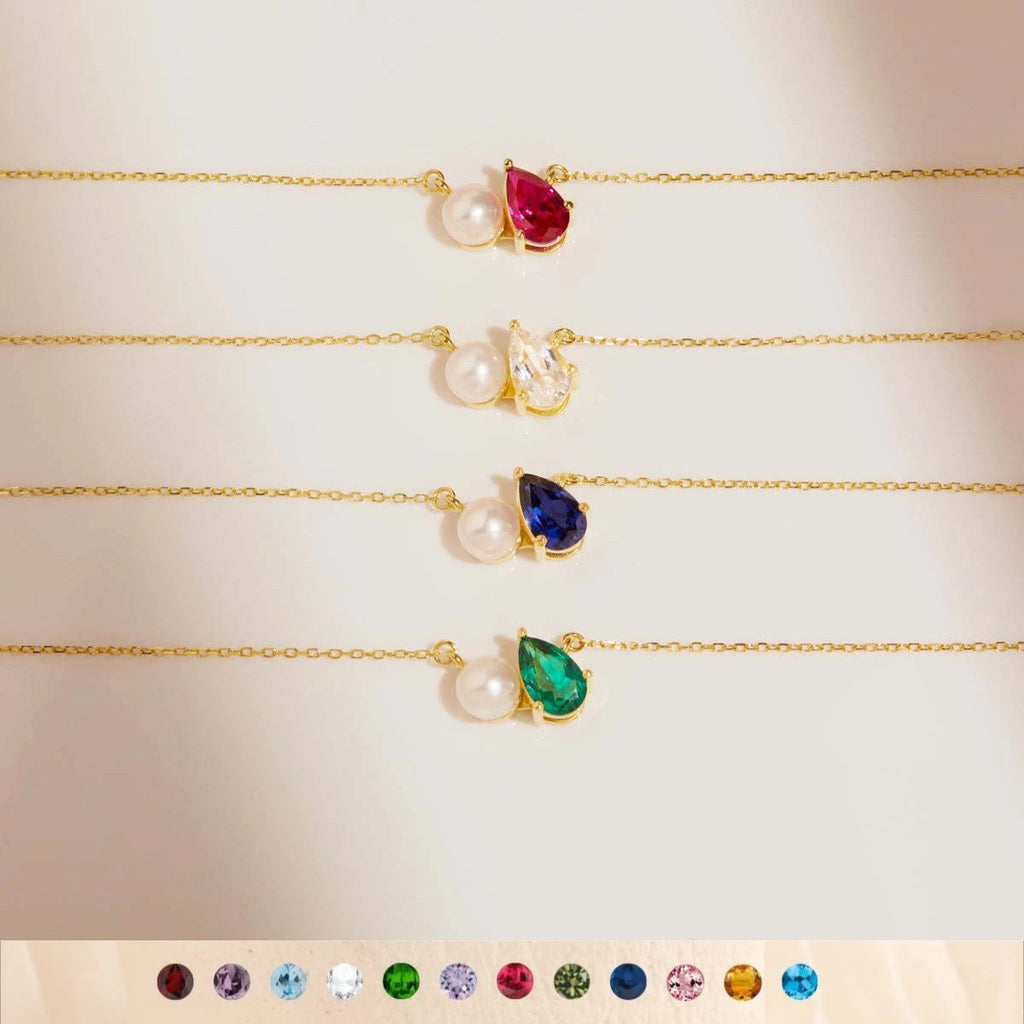 Titanium steel ins teardrop pearl December birthstone necklace zircon pendant gold-plated color preservation
