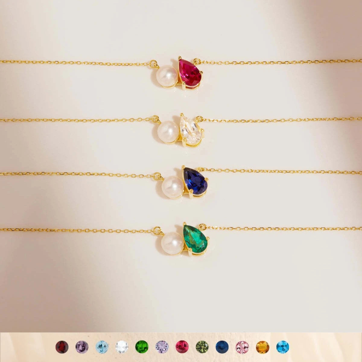 Titanium steel ins teardrop pearl December birthstone necklace zircon pendant gold-plated color preservation