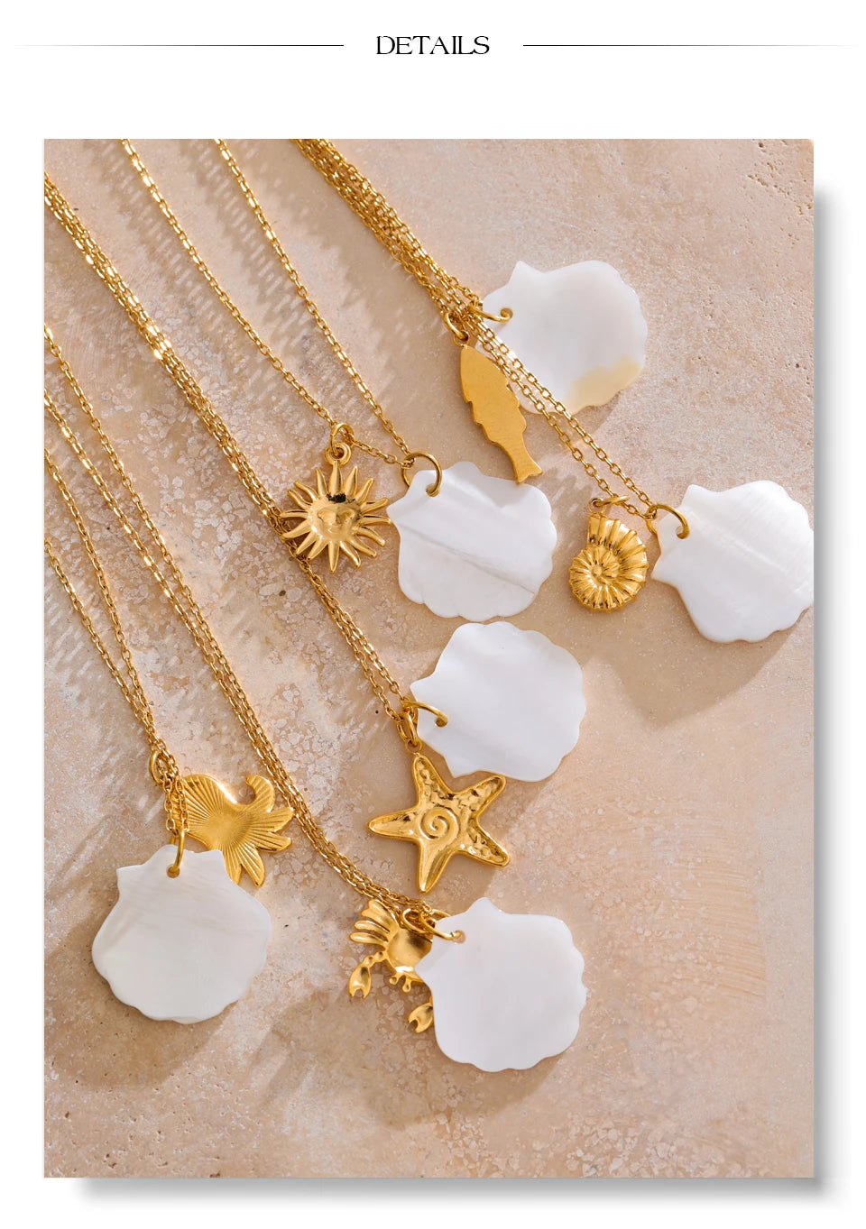 Shell star geometric necklace in gold-plated stainless steel with shell.