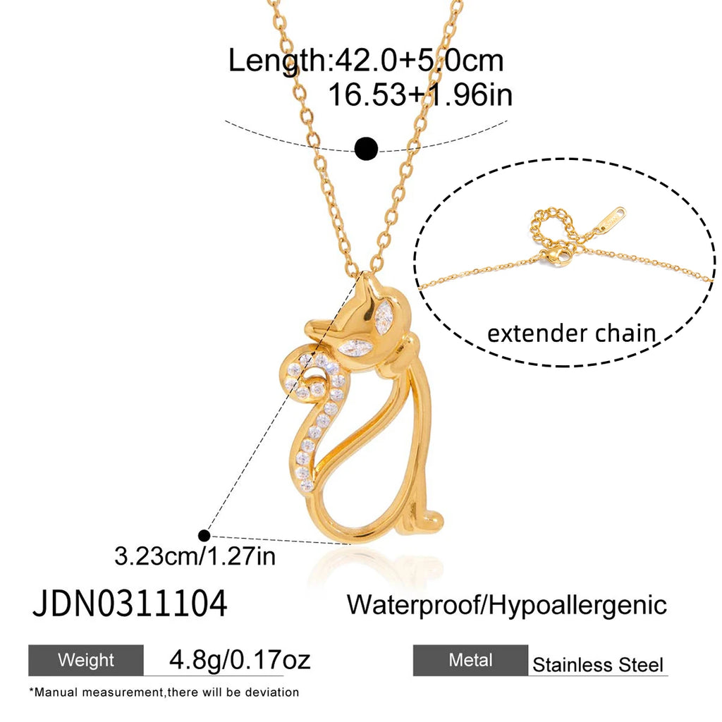 Crystal Dog Cat Pendant Necklace — 18K Gold Stainless Steel · PS2447