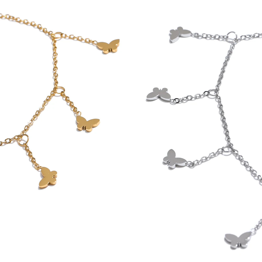 Butterfly Geometric Chain Anklet — Gold-Plated Stainless Steel · PS2247