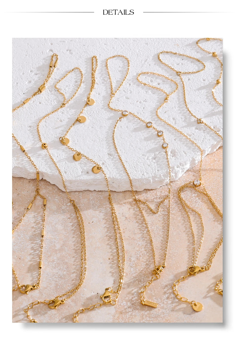 Cubic zirconia geometric chain necklace in gold-plated stainless steel with cubic zirconia.