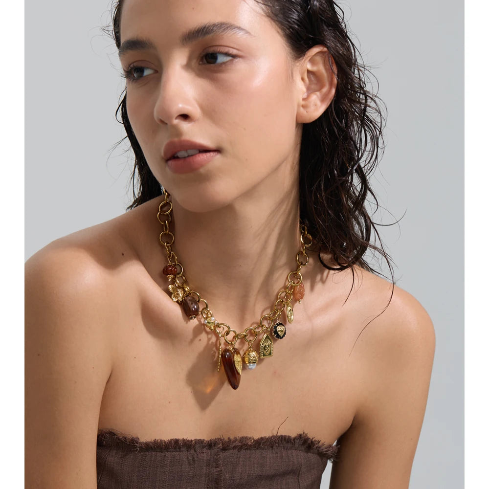 Acrylic Heart Flower Necklace — Gold-Plated Stainless Steel with Acrylic · PS1847