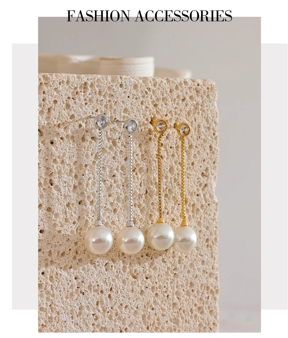 Pearl Geometric Chain Earrings — Gold-Plated Stainless Steel with Pearl · PS1602