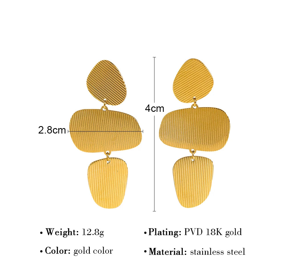 Drop Earrings Striped Metal Texture — 316L Stainless Steel · PS390