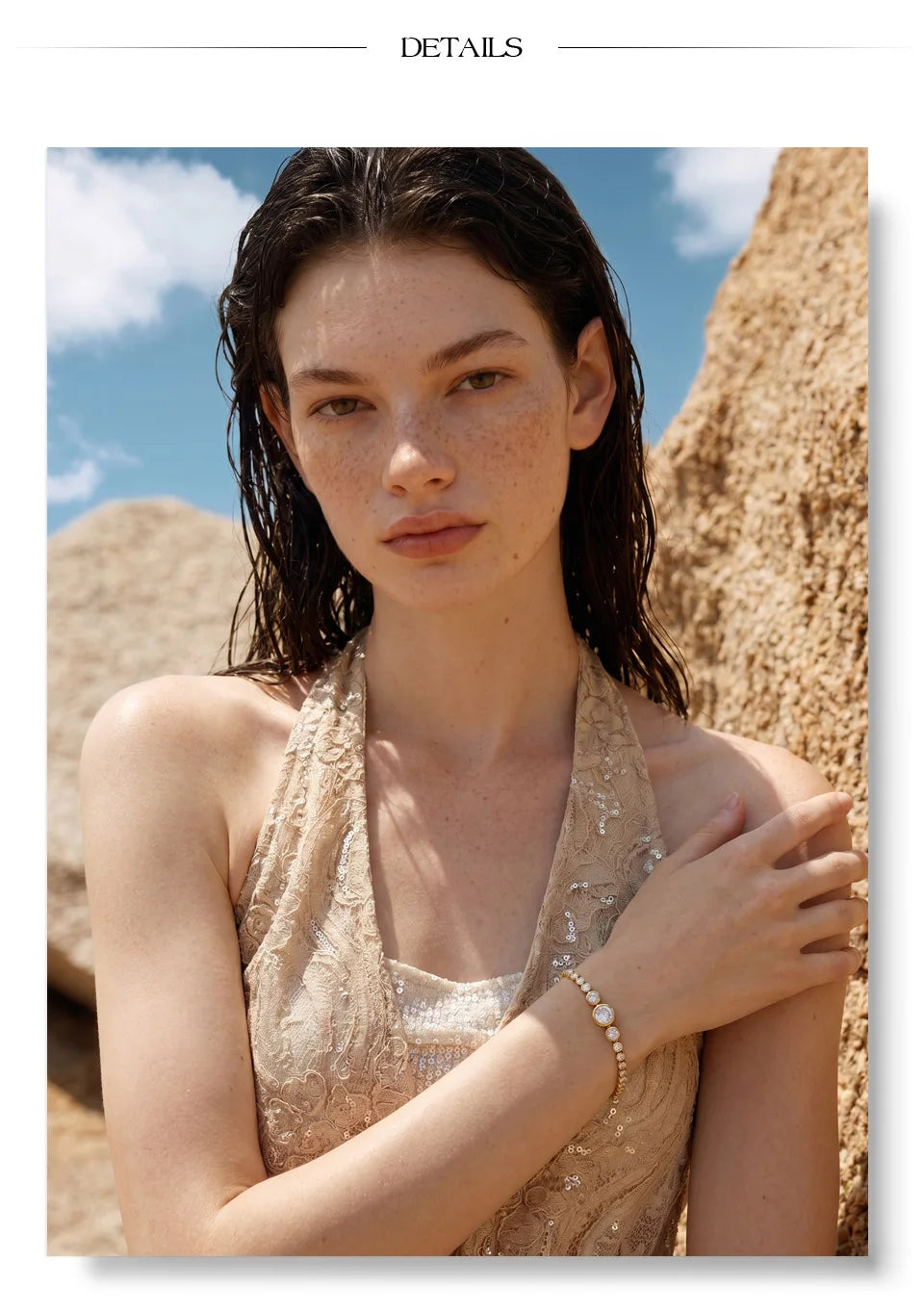 Cubic zirconia geometric chain necklace in gold-plated stainless steel with cubic zirconia.
