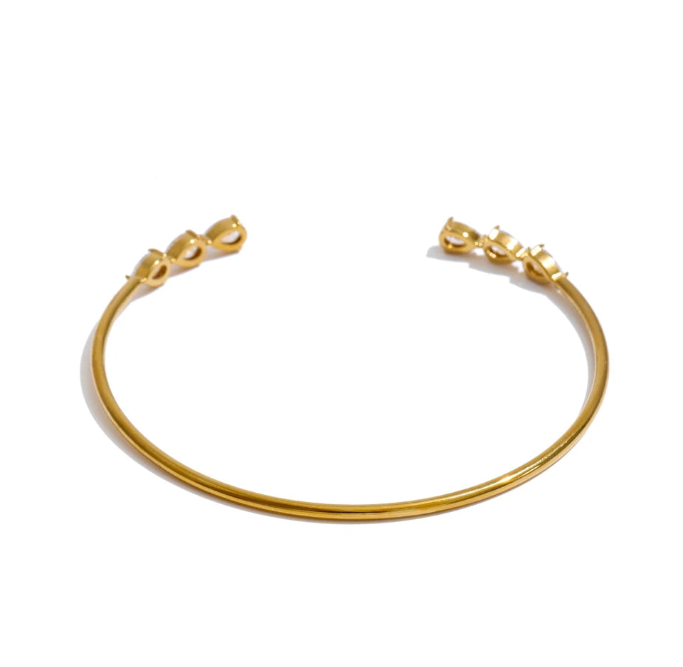 Cubic Zirconia Geometric Bracelet — Gold-Plated Stainless Steel with Cubic Zirconia · PS1316