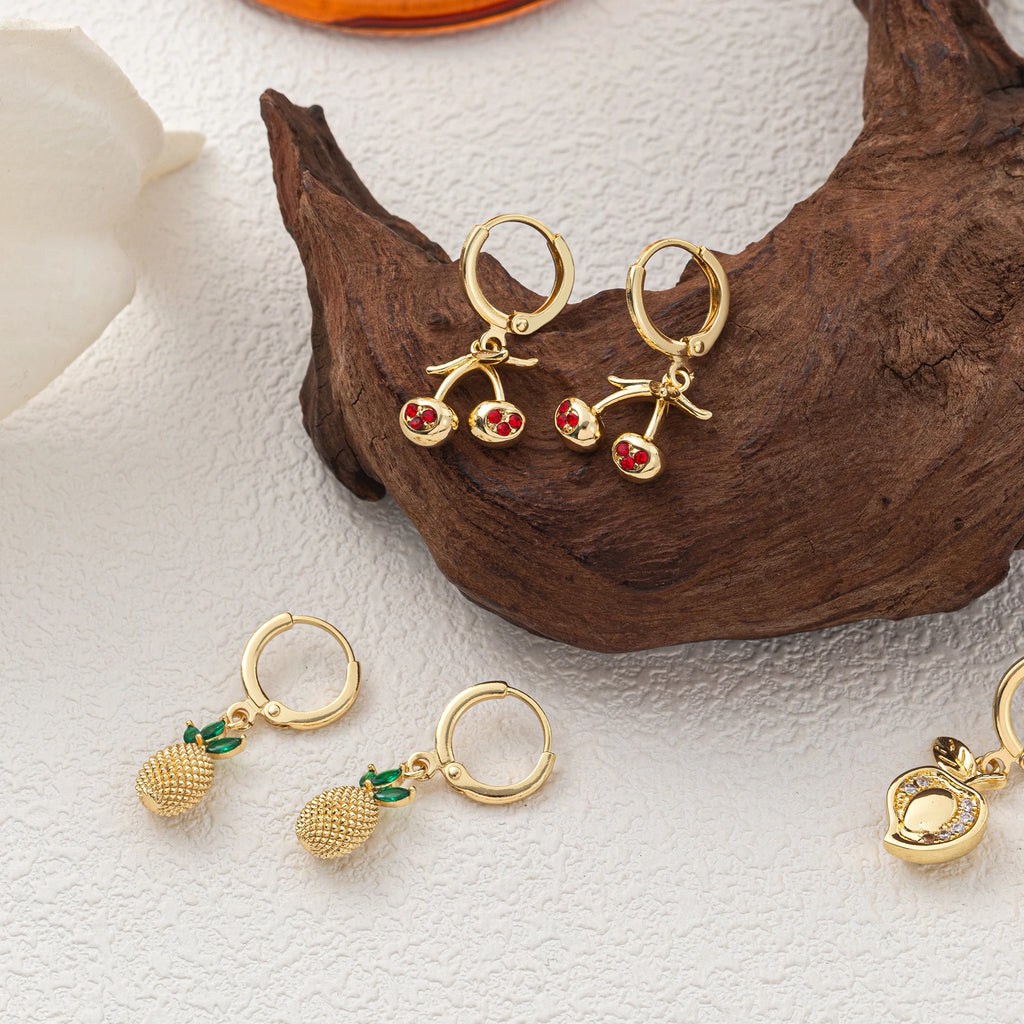 Fruit series gold earrings with high-end feel, ins style earrings with gold plating and color preservation wholesale