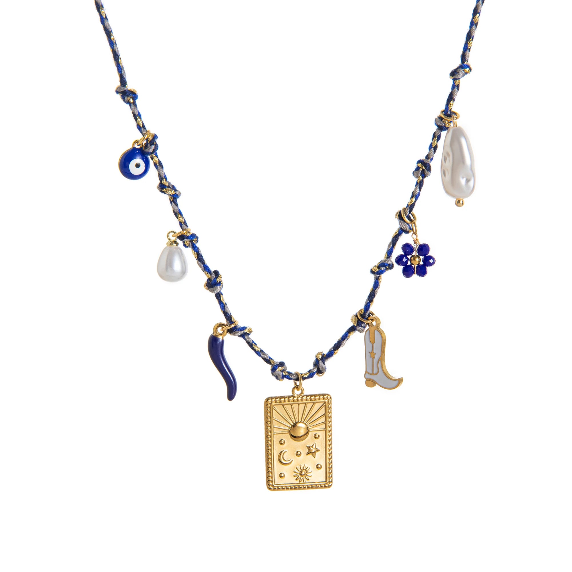 Y2K Charm Necklace for Women Evil Eye Heart Tarot Pendant 18K Gold Plated Boho Jewelry