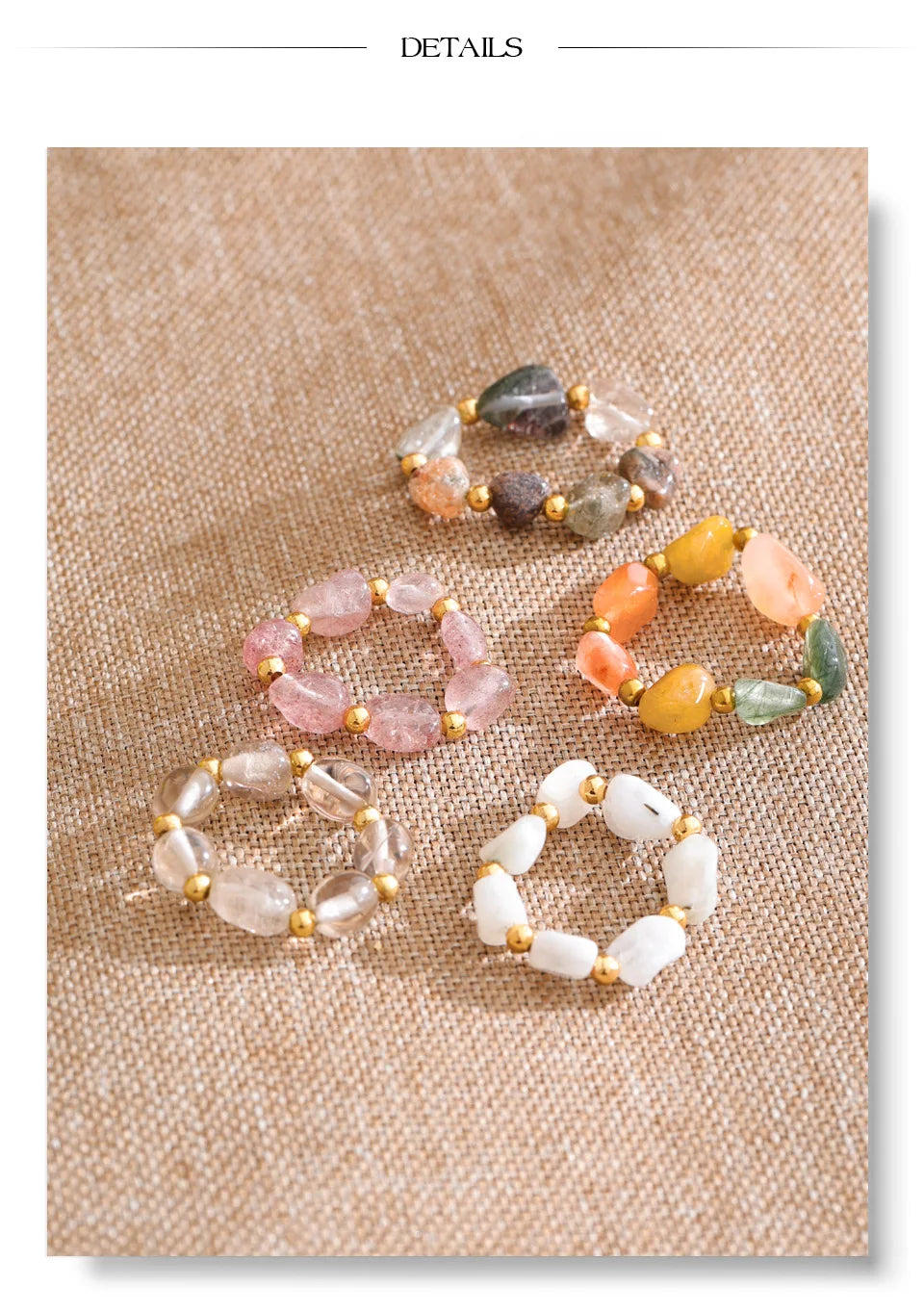 Natural stone geometric ring in 18K gold-plated stainless steel with natural stone.