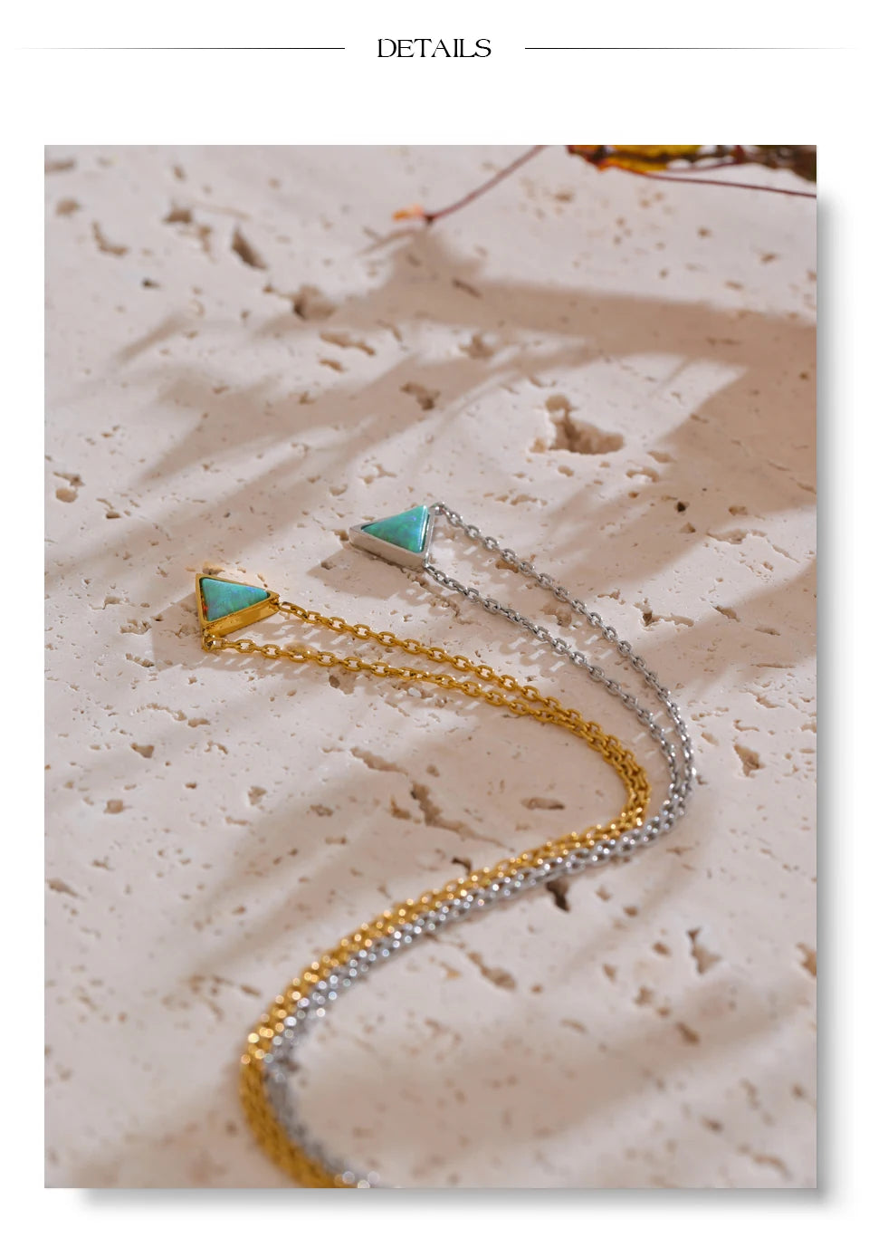 Natural stone geometric necklace in gold-plated stainless steel with natural stone.