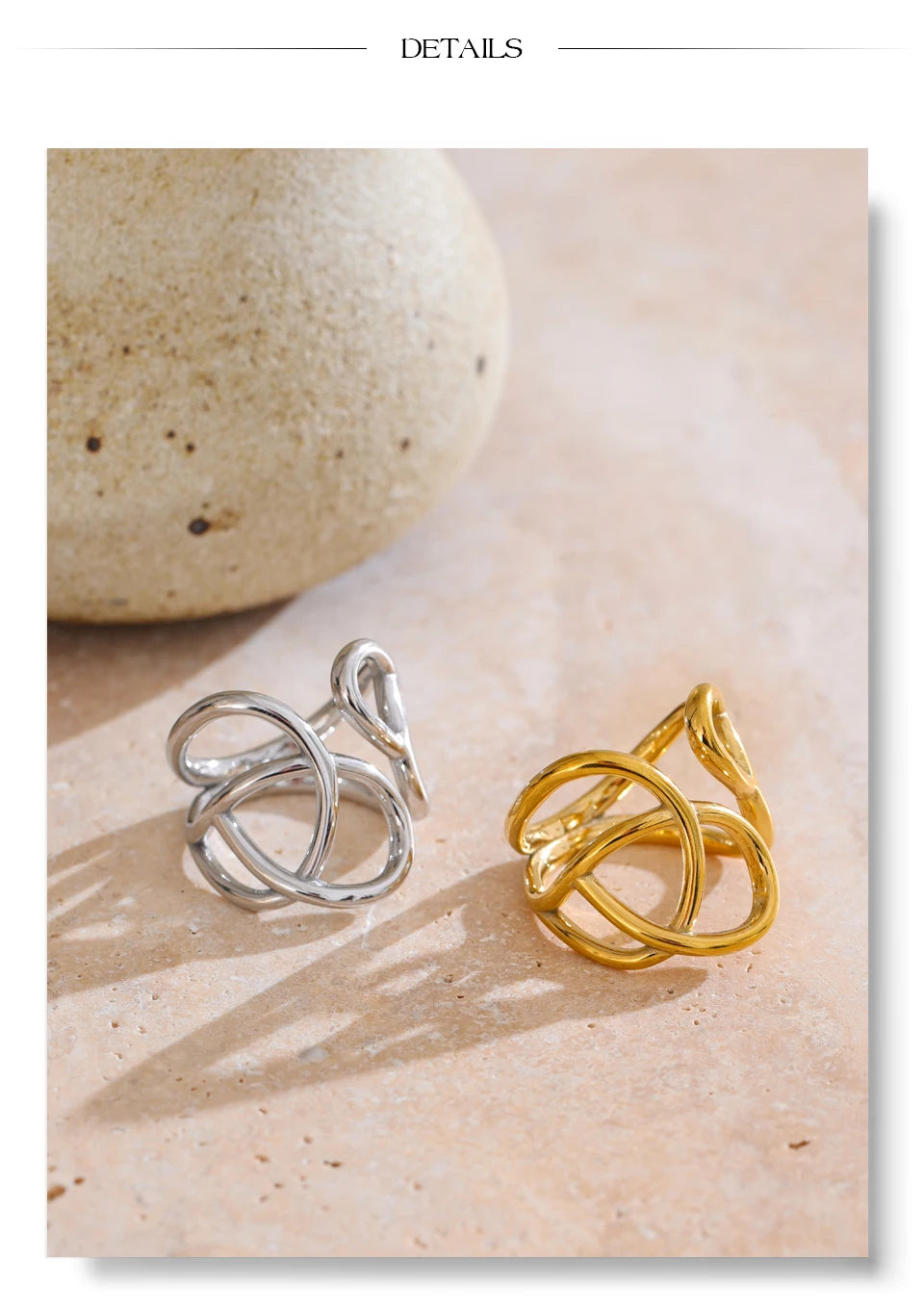 Geometric ring in gold-plated stainless steel.