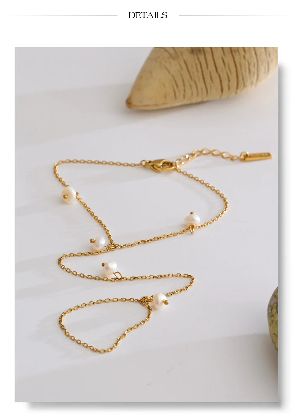 Freshwater Pearl Geometric Chain Bracelet — Gold-Plated Stainless Steel with Freshwater Pearl · PS1068