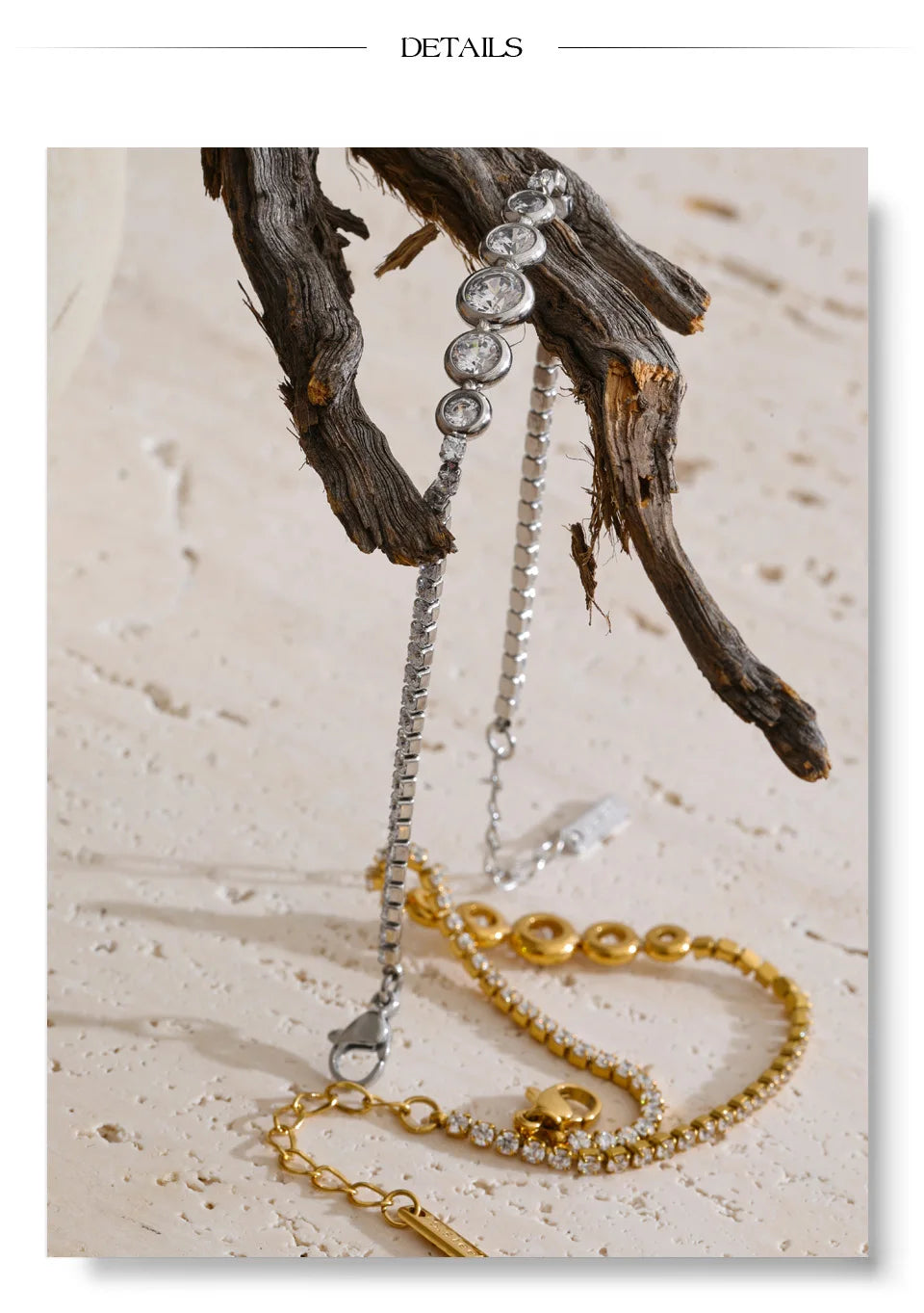 Cubic zirconia geometric chain necklace in gold-plated stainless steel with cubic zirconia.