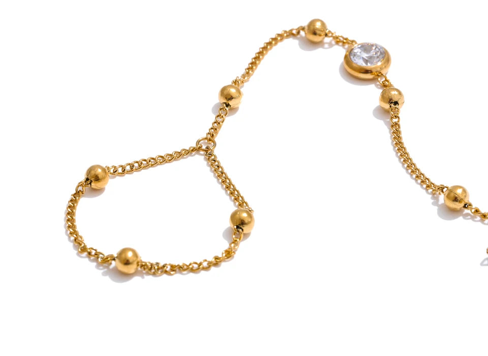 Cubic Zirconia Chain Bracelet — Gold-Plated Stainless Steel with Cubic Zirconia · PS2107