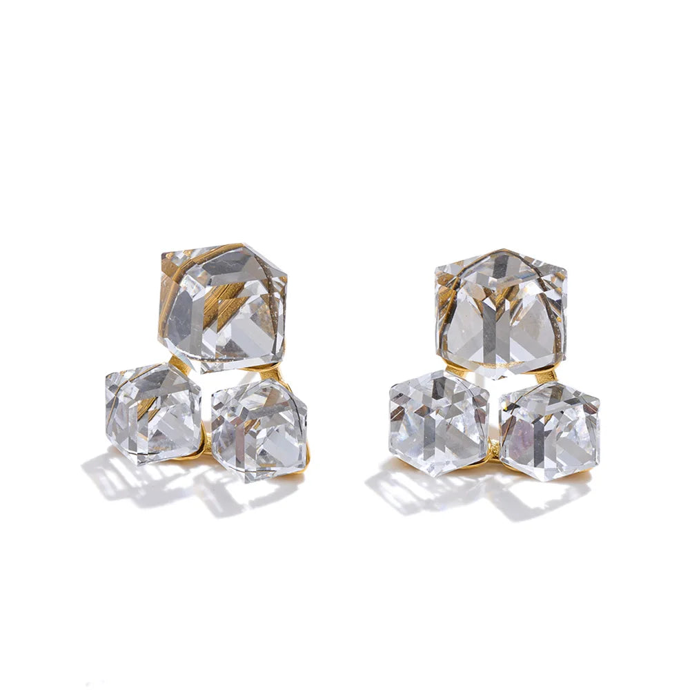 Crystal Geometric Earrings — Stainless Steel with Crystal · PS1154