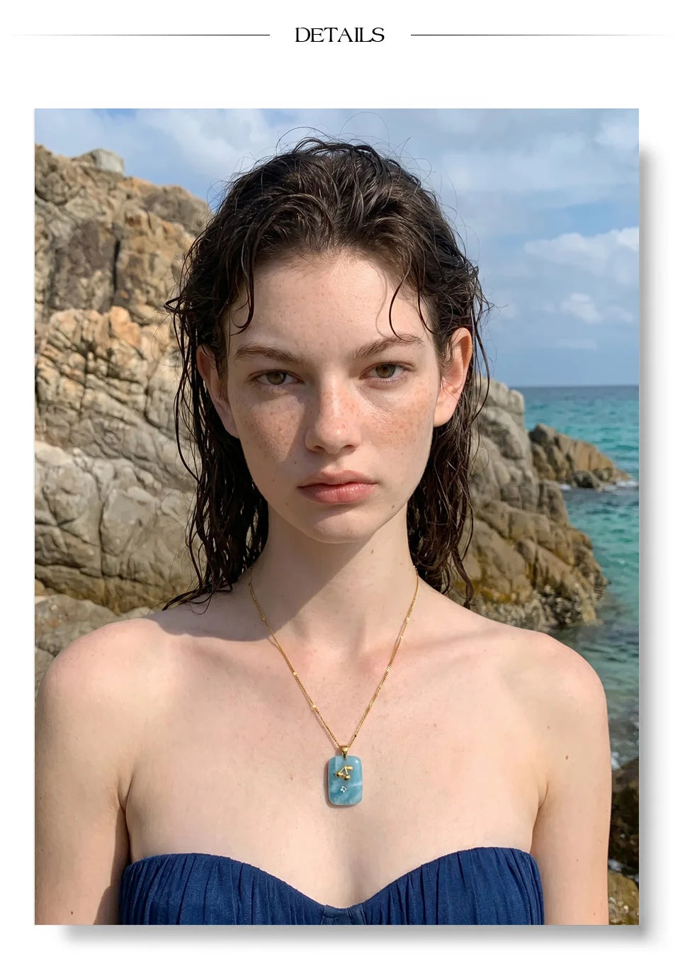 Pink natural stone star necklace in gold-plated stainless steel with natural stone.