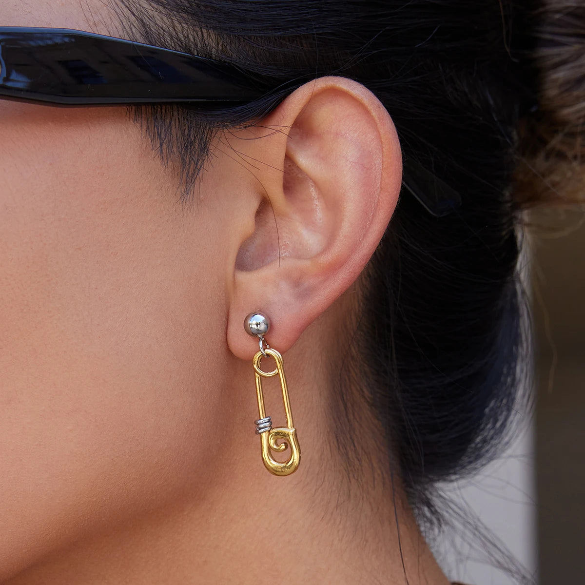 Safety Pin Pearl Earrings — Stainless Steel · PS105