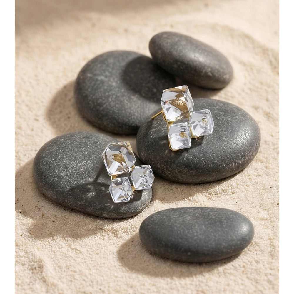 Crystal Geometric Earrings — Stainless Steel with Crystal · PS1154