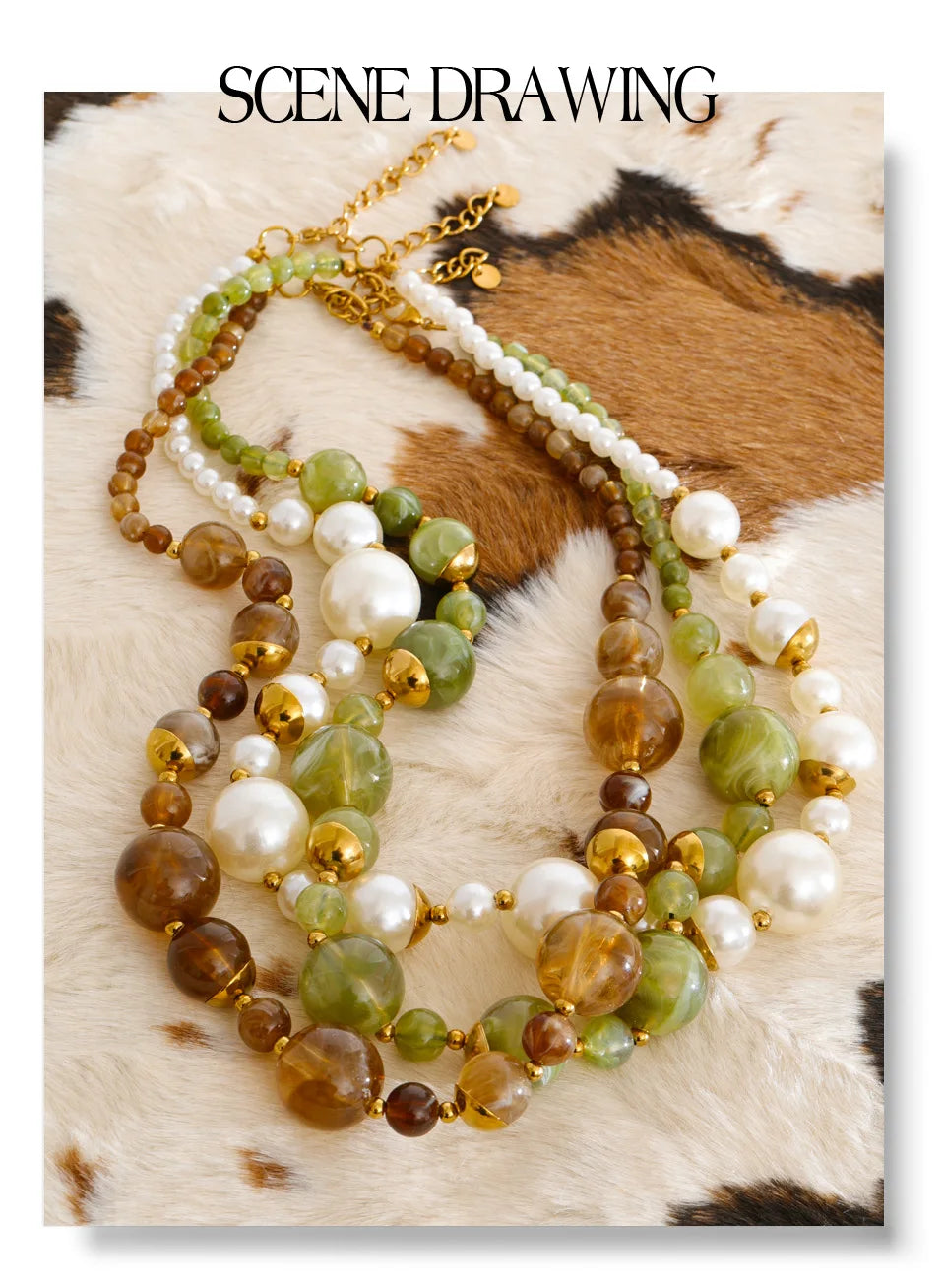 Pearl resin acrylic necklace in gold-plated stainless steel with pearl and resin.