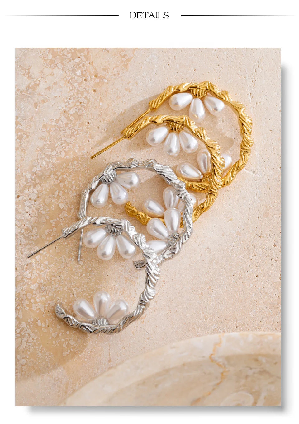 Pearl geometric earrings in gold-plated stainless steel with pearl.
