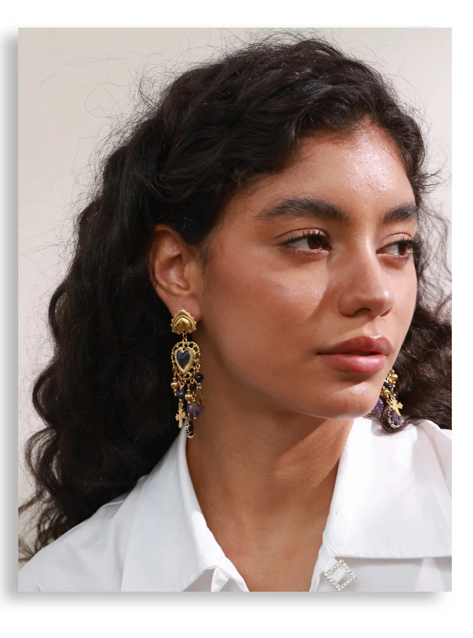 Resin Heart Cross Earrings — Gold-Plated Stainless Steel with Resin