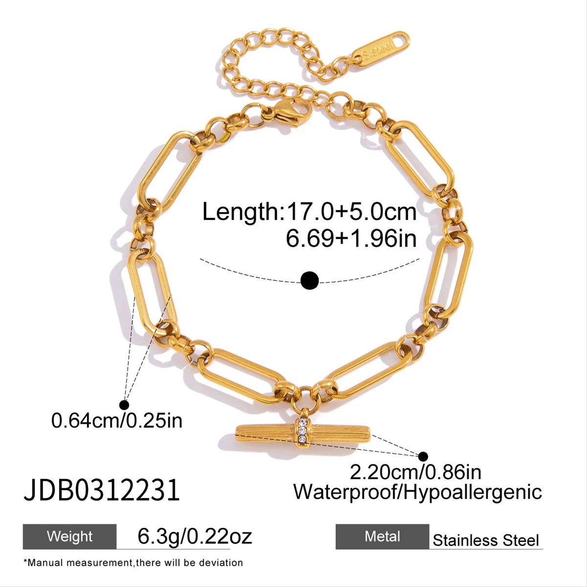 Paperclip Pearl Chain Bracelet — Stainless Steel · PS009