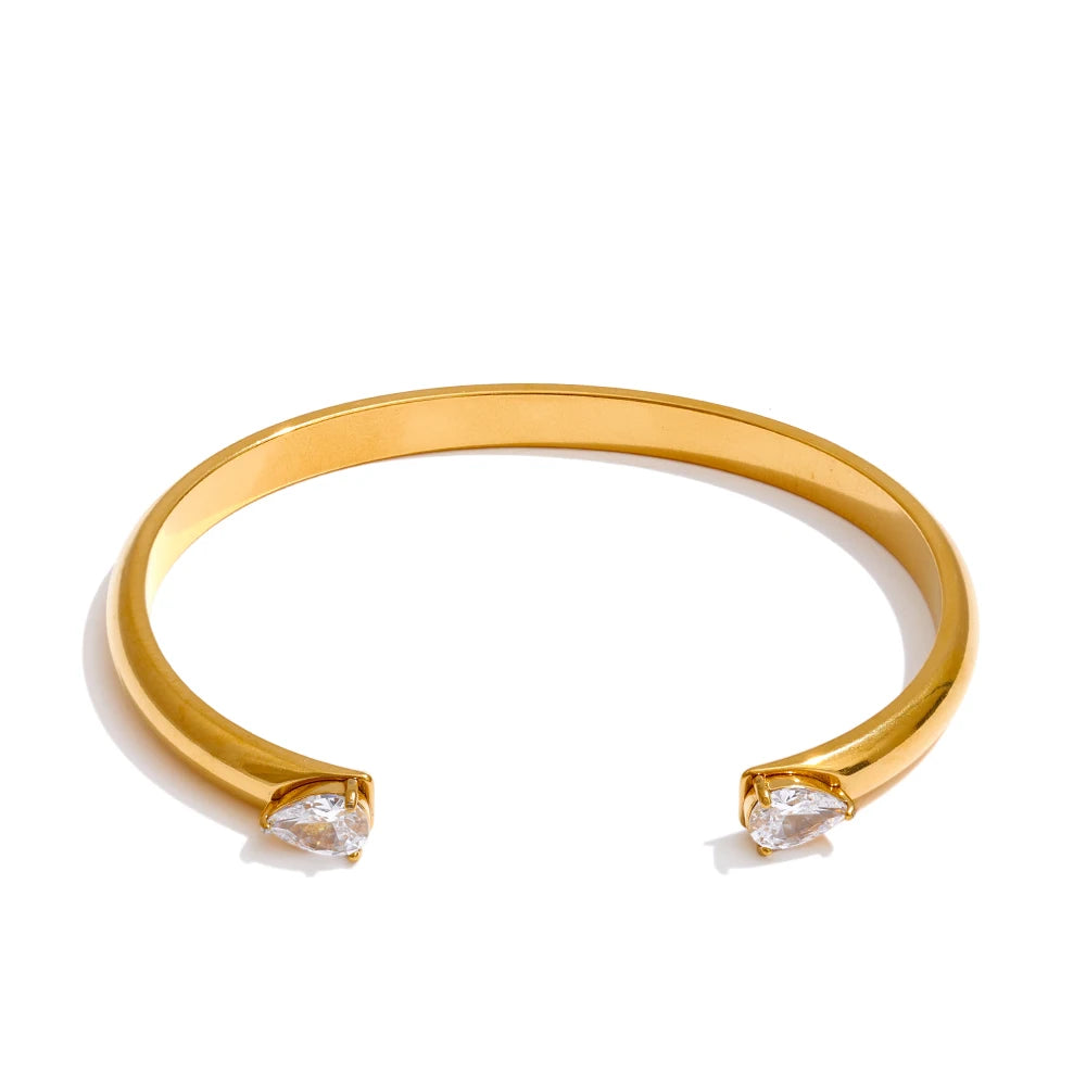 Cubic Zirconia Geometric Bracelet — Gold-Plated Stainless Steel with Cubic Zirconia · PS1592