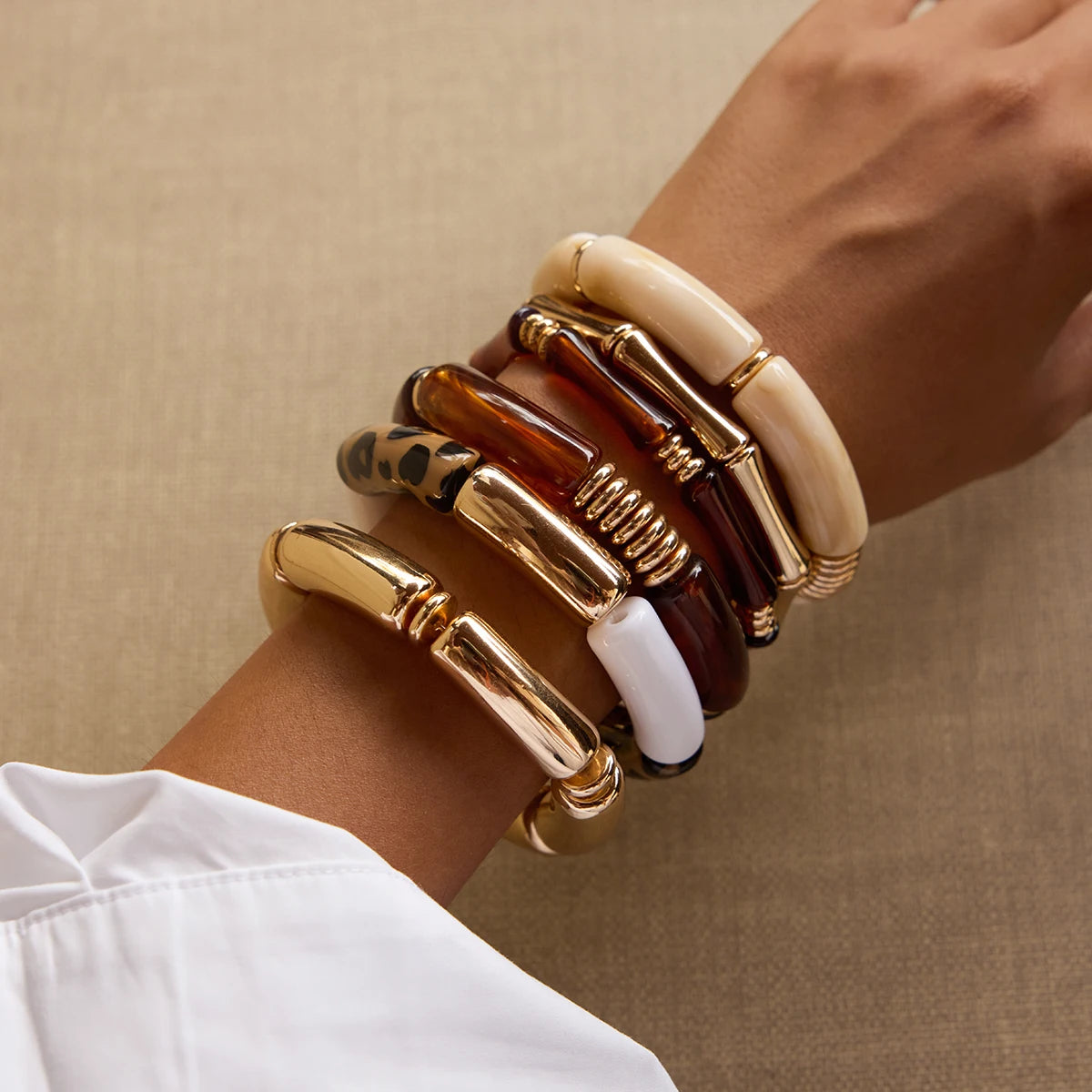 Resin Bangle Bracelet Stack — Stainless Steel · PS037