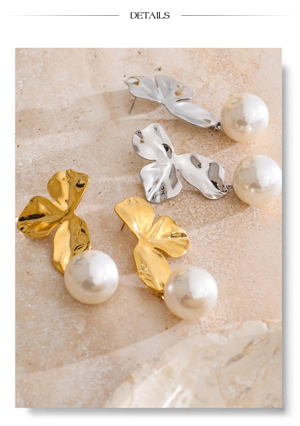 Pearl flower earrings in gold-plated stainless steel with pearl.