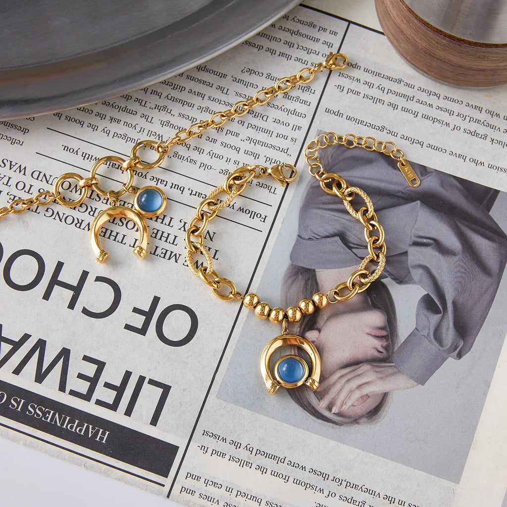 Turquoise Celestial Charm Bracelet — Stainless Steel · PS047